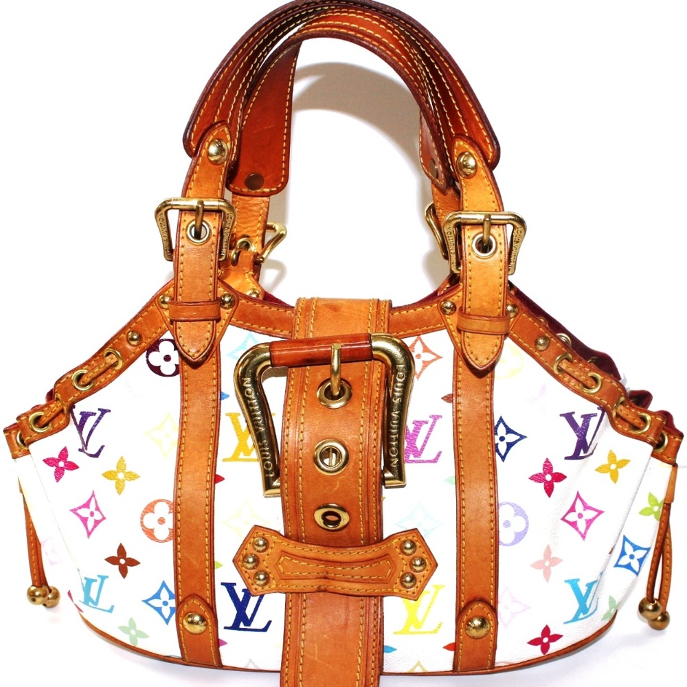 $2600 Auth Louis Vuitton Multicolor White Theda